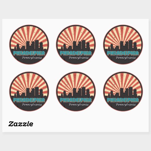 Vintage Philadelphia Pennsylvania Skyline Retro Ronde Sticker (Vel)