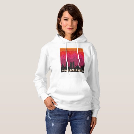 Vintage Philadelphia Philly Pennsylvania Skyline Hoodie (Voorkant volledig)