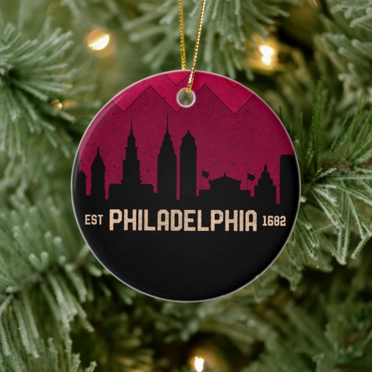 Vintage Philadelphia Philly Pennsylvania Skyline Keramisch Ornament (Boom)