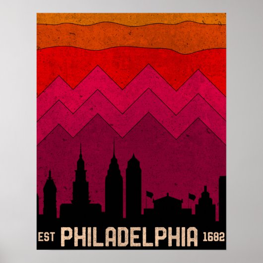 Vintage Philadelphia Philly Pennsylvania Skyline Poster (Voorkant)