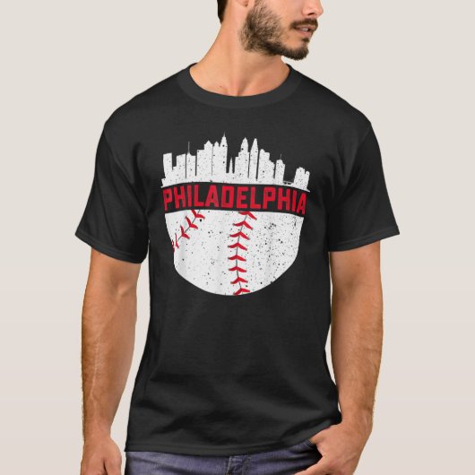 Vintage Philadelphia Skyline Baseball Retro Philly T-shirt (Voorkant)