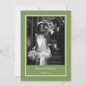 Vintage Photo White and Green Wedding Bedankkaart (Achterkant)