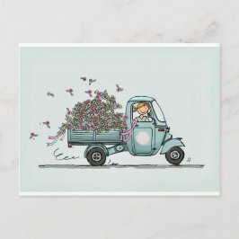 Vintage Piaggio Pick Up with flowers Briefkaart