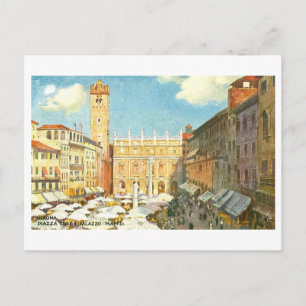 Vintage Piazza Erbe in Verona, Italië, Briefkaart