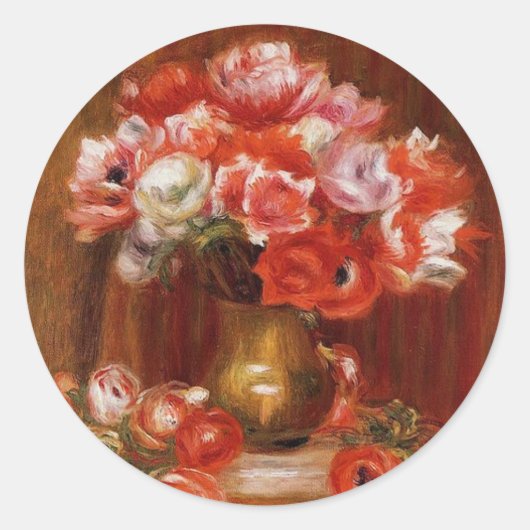 Vintage Pierre-Auguste Renoir Anemones Ronde Sticker (Voorkant)