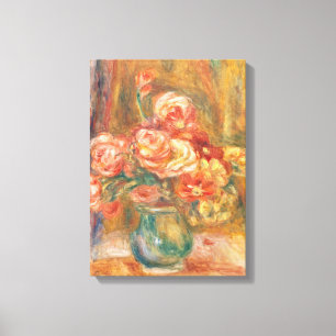 Vintage Pierre Auguste Renoir Vase van Rozen Canvas Afdruk