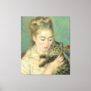 Vintage Pierre Auguste Renoir Woman met een kat Canvas Afdruk