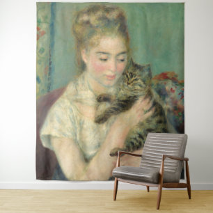 Vintage Pierre Auguste Renoir Woman met een kat Wandkleed