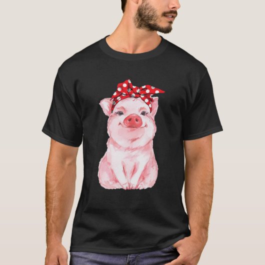 Vintage Pig Cute Bandana T-shirt (Voorkant)