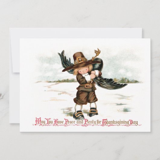 Vintage Pilgrim Boy met Turkije Feestdagenkaart (Voorkant)