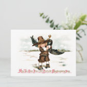 Vintage Pilgrim Boy met Turkije Feestdagenkaart (Staand voorkant)