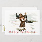 Vintage Pilgrim Boy met Turkije Feestdagenkaart (Voorkant / Achterkant)