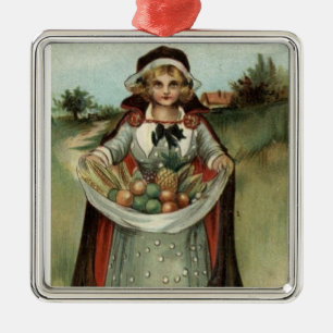 Vintage Pilgrim Lady Thanksgiving Holiday Ornament