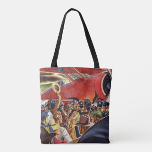 Vintage piloot met één propeller vliegtuig en papa tote bag