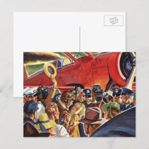 Vintage piloot van een eenmotorig vliegtuig met pa briefkaart