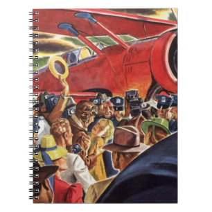 Vintage piloot van een eenmotorig vliegtuig met pa notitieboek