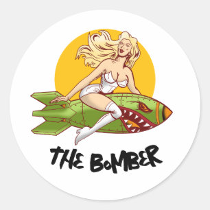 Vintage Pin-Up Bommenwerper Neus Kunst Retro Lucht Ronde Sticker