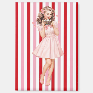 Vintage Pin-Up Fotograaf Magneet Retro Roze