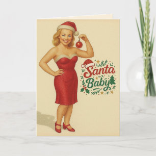 Vintage, pin-up gestileerde Santa baby Kerstmis Kaart