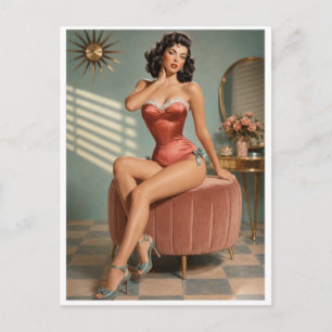 Vintage Pin-Up Glamour Kunstprint   Retro Boudoir Briefkaart
