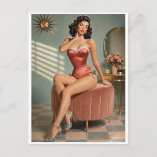 Vintage Pin-Up Glamour Kunstprint | Retro Boudoir Briefkaart