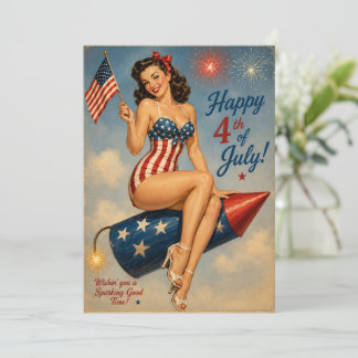 Vintage Pin-Up Happy 4th Patriottische Ansichtkaar Kaart