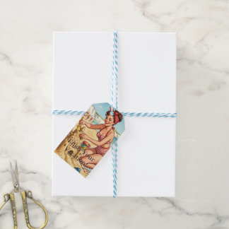 Vintage Pin-Up Meisje Maakt Zandkasteel | Geperson Cadeaulabel