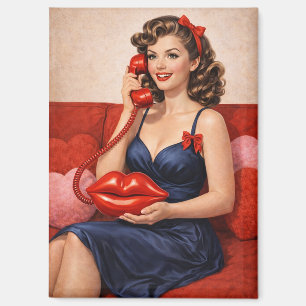 Vintage Pin-Up Meisje met Kus Telefoon Magneet