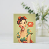 Vintage Pin-Up Power Shout Briefkaart (Staand voorkant)