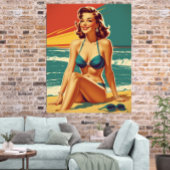 Vintage Pin-Up Strand Retro Bikinivrouw Poster