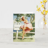 Vintage Pin-up, Verjaardag Kaart (Gele Bloem)