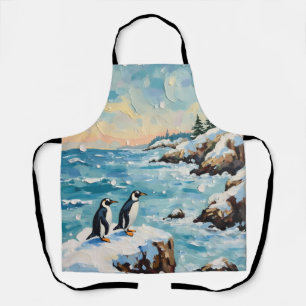 Vintage Pinguïns op Besneeuwde Kust Kerst Klif Schort