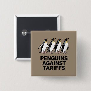 Vintage Pinguïns Protesteren Tegen Tarieven Grappi Vierkante Button 5,1 Cm