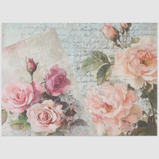 Vintage Pink Antique Blush Rose Decoupage Tissuepapier (Voorkant)