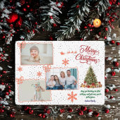 Vintage Pink Bow Family Photo Christmas Feestdagenkaart