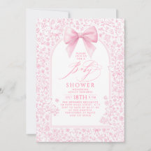 Vintage Pink Bow Floral Toile Elegant Baby Shower