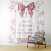 Vintage Pink Bow Holy Communion Photo Backdrop Wandkleed (In situ)