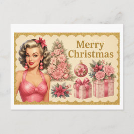Vintage Pink Christmas Tree Postcard Briefkaart