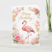 Vintage Pink Flamingo Birthday Kaart (Voorkant)