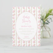 Vintage Pink Floral Baby Shower Kaart (Staand voorkant)