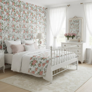 Vintage Pink Floral Botanical Elegant Green Leaf Behang