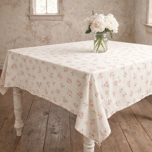 Vintage Pink Floral Cotton Tablecloth  Tafelkleed