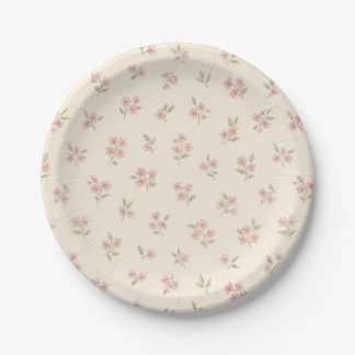 Vintage Pink Floral Paper Plates Papieren Bordje