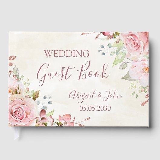 Vintage Pink Floral Spring Wedding Gastenboek (Voorkant)