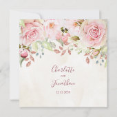 Vintage Pink Floral Spring Wedding Invitations Kaart (Achterkant)