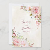 Vintage Pink Floral Spring Wedding Invitations Kaart (Achterkant)
