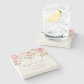Vintage Pink Floral Spring Wedding Stenen Onderzetter (Zijkant)