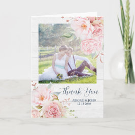 vintage Pink Floral Spring Wedding Thank You Photo Bedankkaart