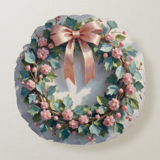 Vintage Pink Floral Wreath Rond Kussen