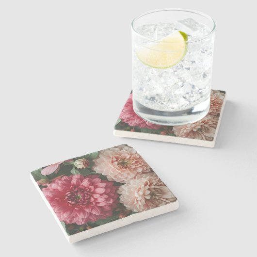 Vintage Pink Flowers Stenen Onderzetter (Zijkant)